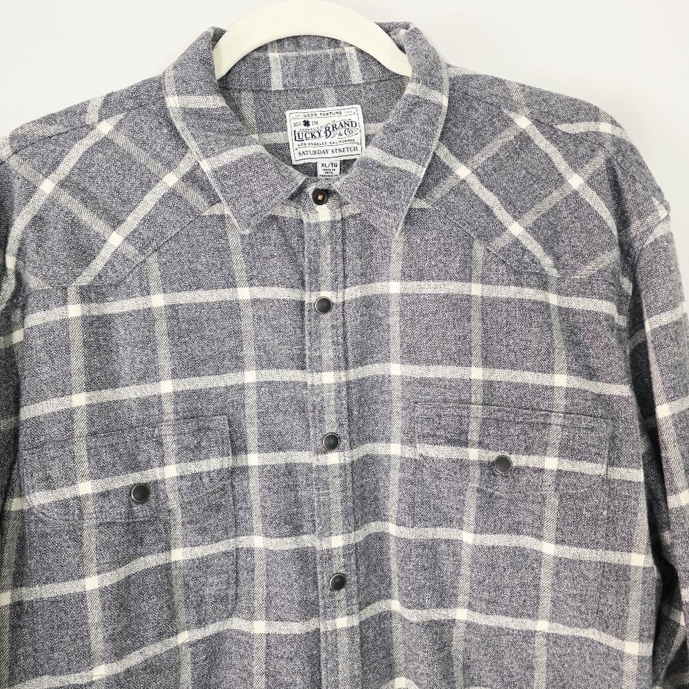 Lucky Brand Saturday Stretch Pearl Snap Shirt Mens Size XL Gray Chest Pockets‎ - Picture 3 of 9